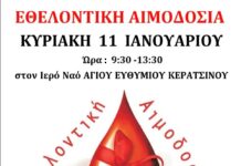 Ο Ιερός Ναός Αγίου Ευθυμίου Κερατσινίου διοργανώνει Εθελοντική Αιμοδοσία, την Κυριακή 11 Ιανουαρίου